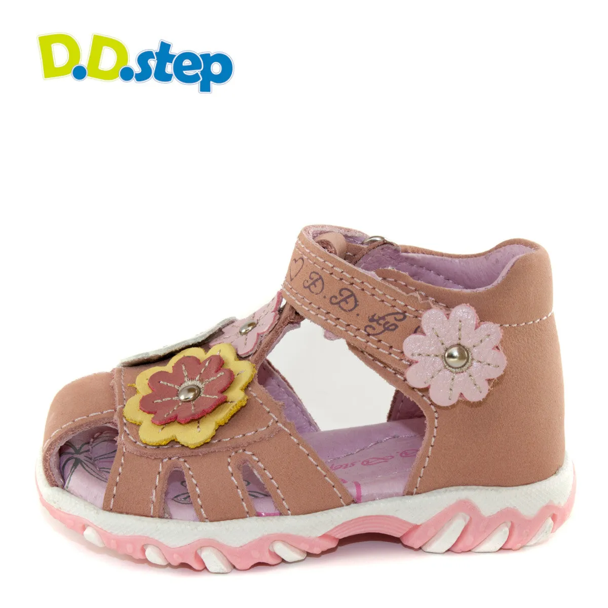 D.D. Step toddler girl sandals pink with flowers size US 4-8