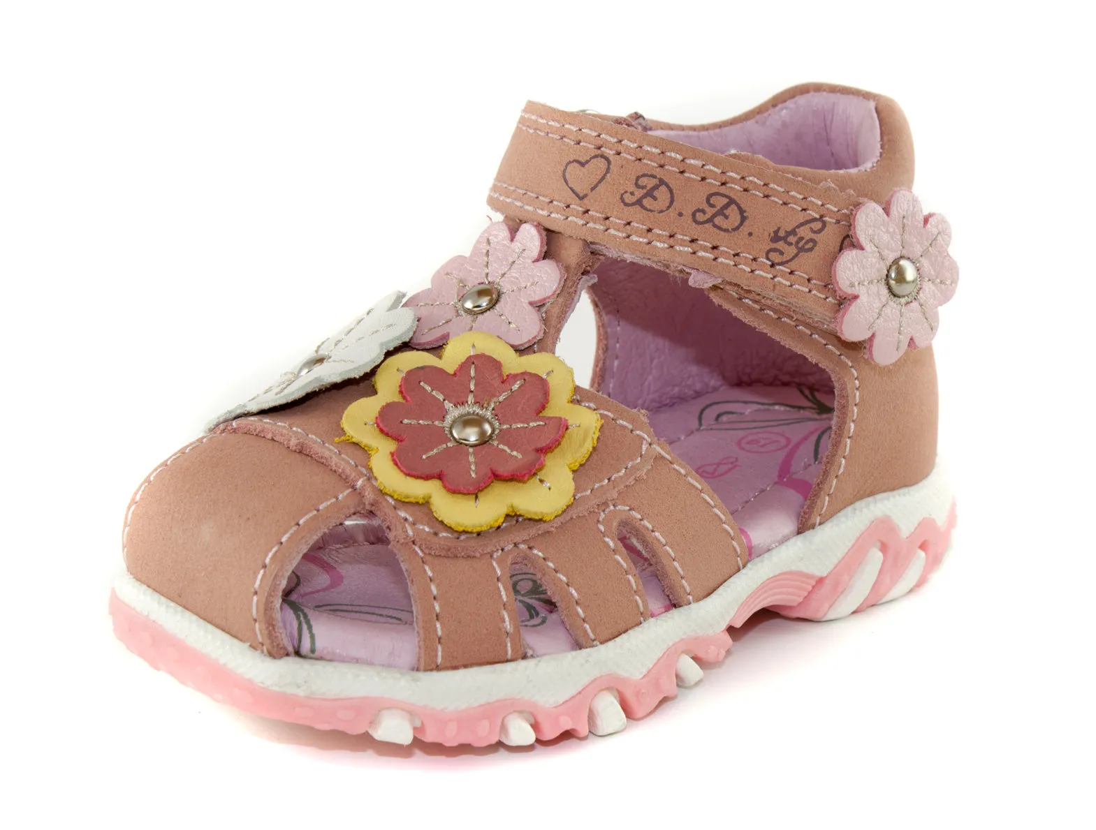 D.D. Step toddler girl sandals pink with flowers size US 4-8