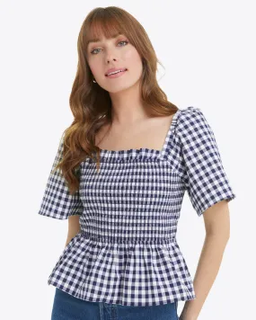 Deana Smocked Top in Navy Gingham