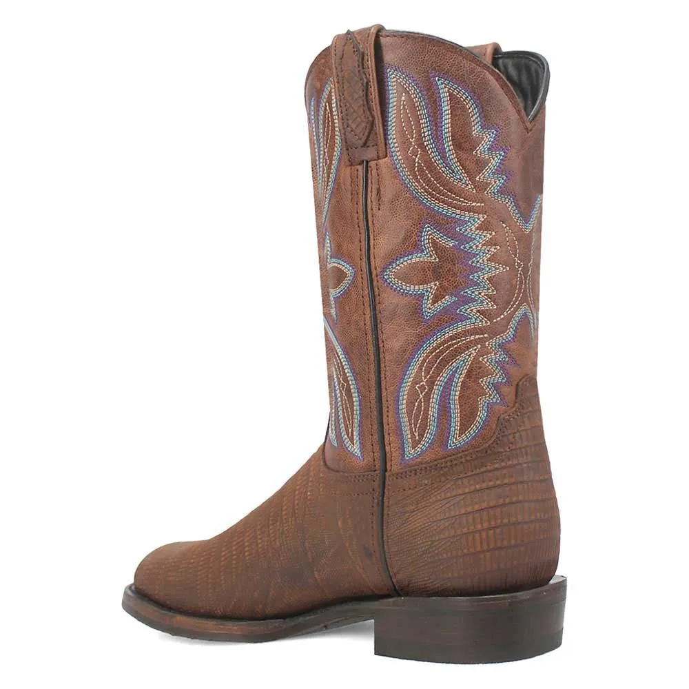 Dingo Saw Buck Brown Lizard Print Snip Toe Leather Boots