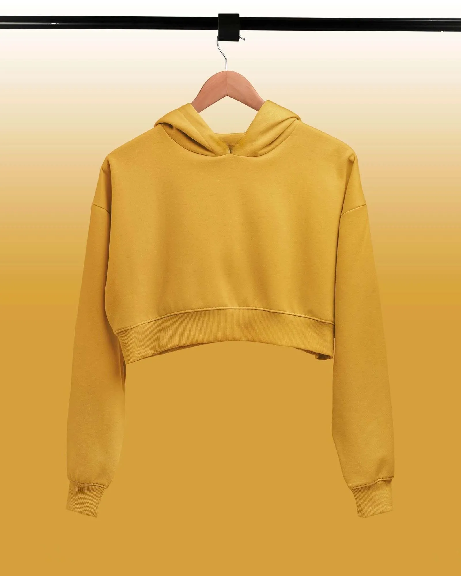 Drop Shoulder Crop Hoodie: Mustard