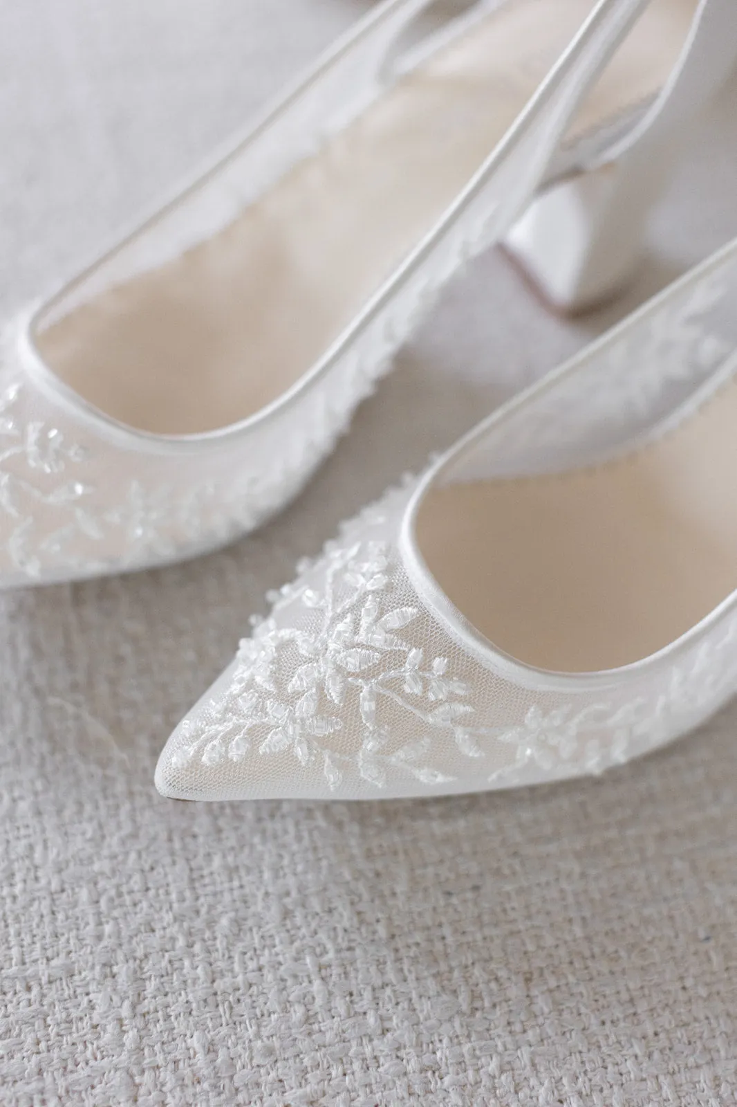 Easton - Slingback Block Heel Wedding Shoes with Tulle Bow