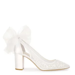 Easton - Slingback Block Heel Wedding Shoes with Tulle Bow