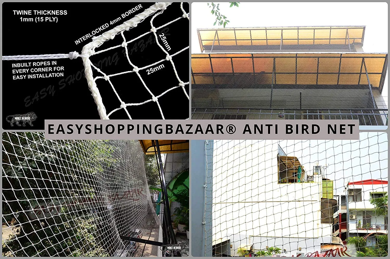 EasyShoppingBazaar Bird Net/Pigeon Net/Anti Bird Net UV Stabilized HDPE (with Clips & Tying Ropes) White - 10 x 6 Ft