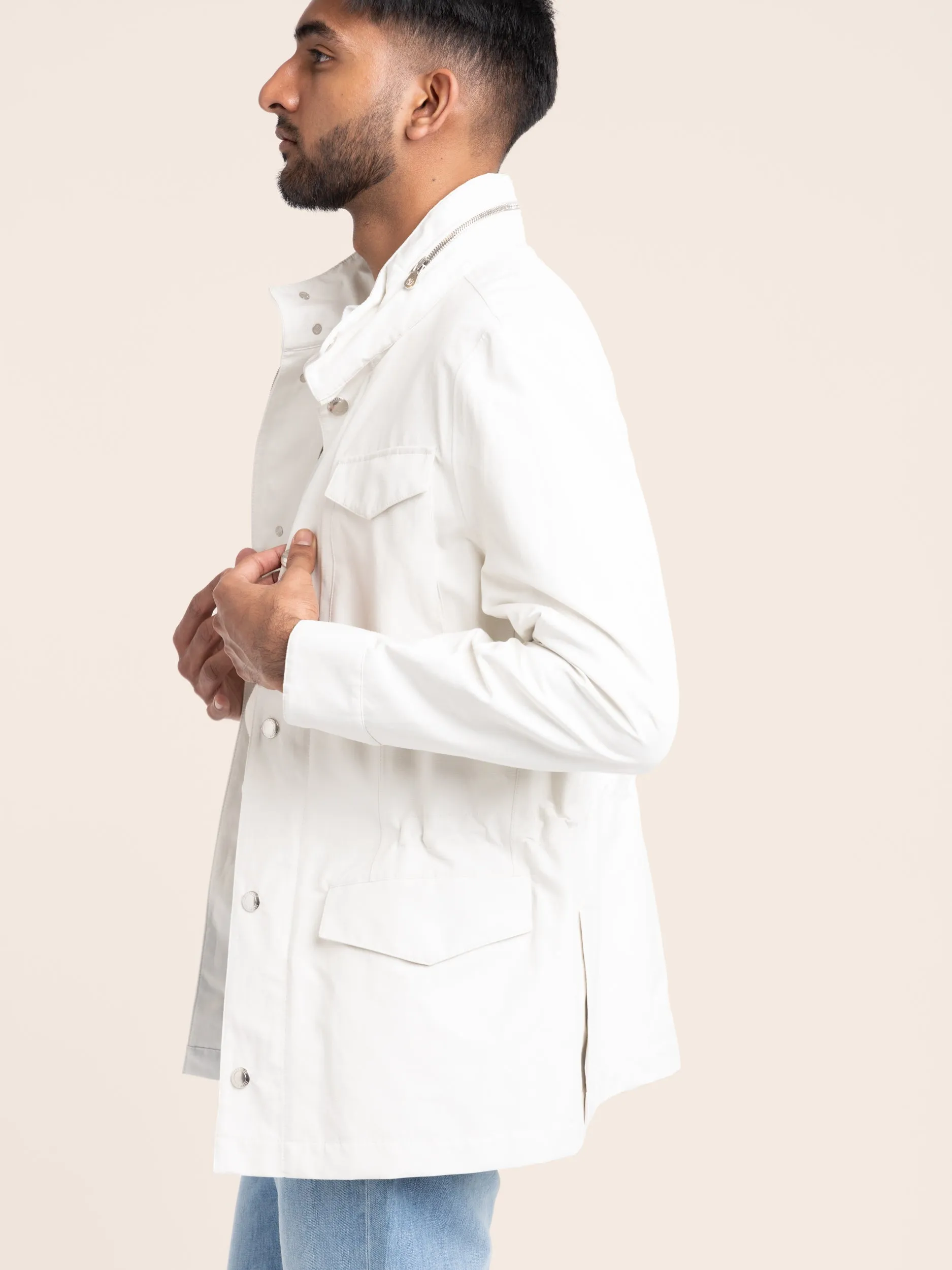 Ecru Linen-Silk Panama Field Jacket