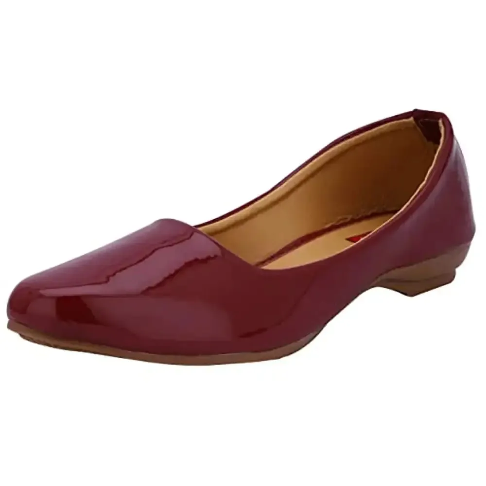 Elegant Maroon Synthetic Fashion Flats For Women