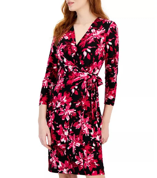 Faux-Wrap Dress Anne Black/Amaranth