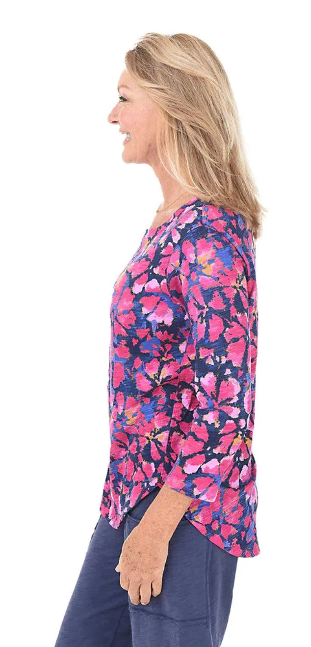 Floral V Neck Tunic 3/4 Sleeve 21518