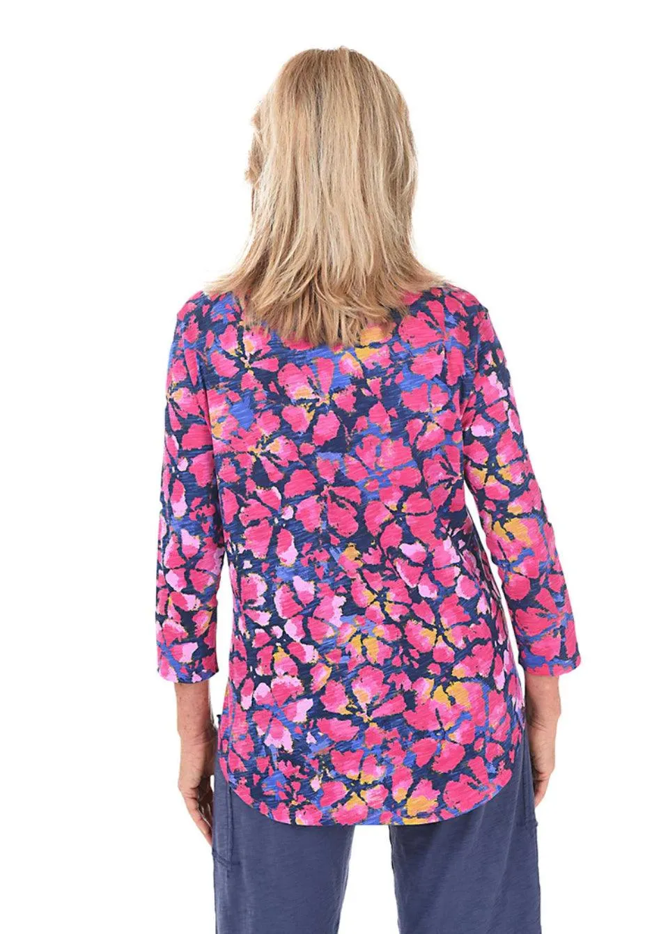 Floral V Neck Tunic 3/4 Sleeve 21518