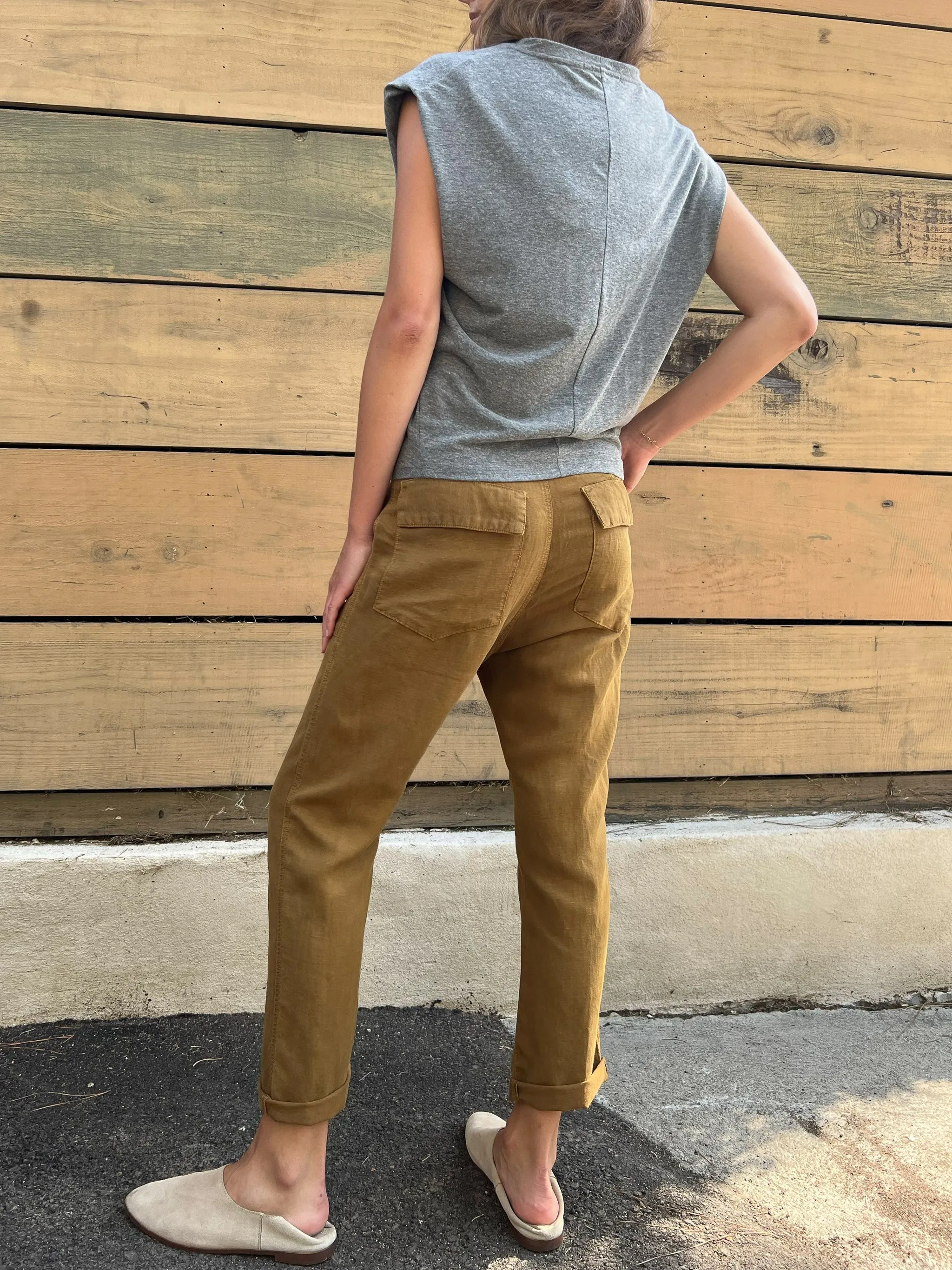 Frankie Utility Pant in Linen - Vicuna