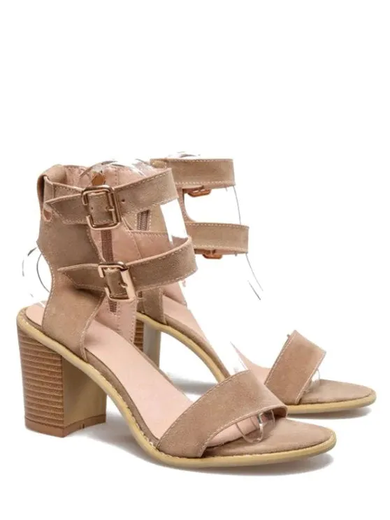 Gorgeous Solid Color Double Buckles Chunky Heel Sandals