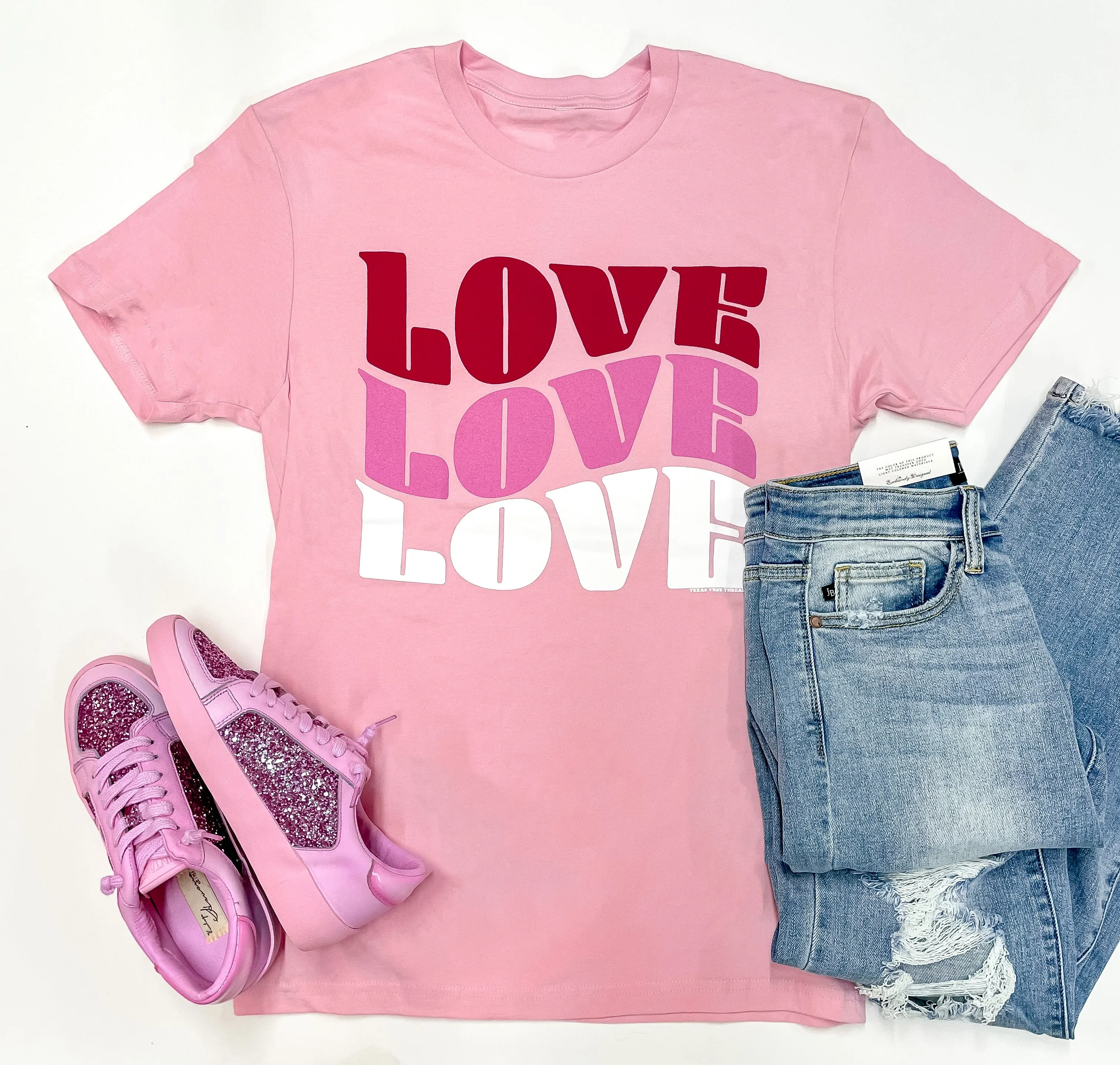 Groovy Love Short Sleeve Graphic Tee in Light Pink