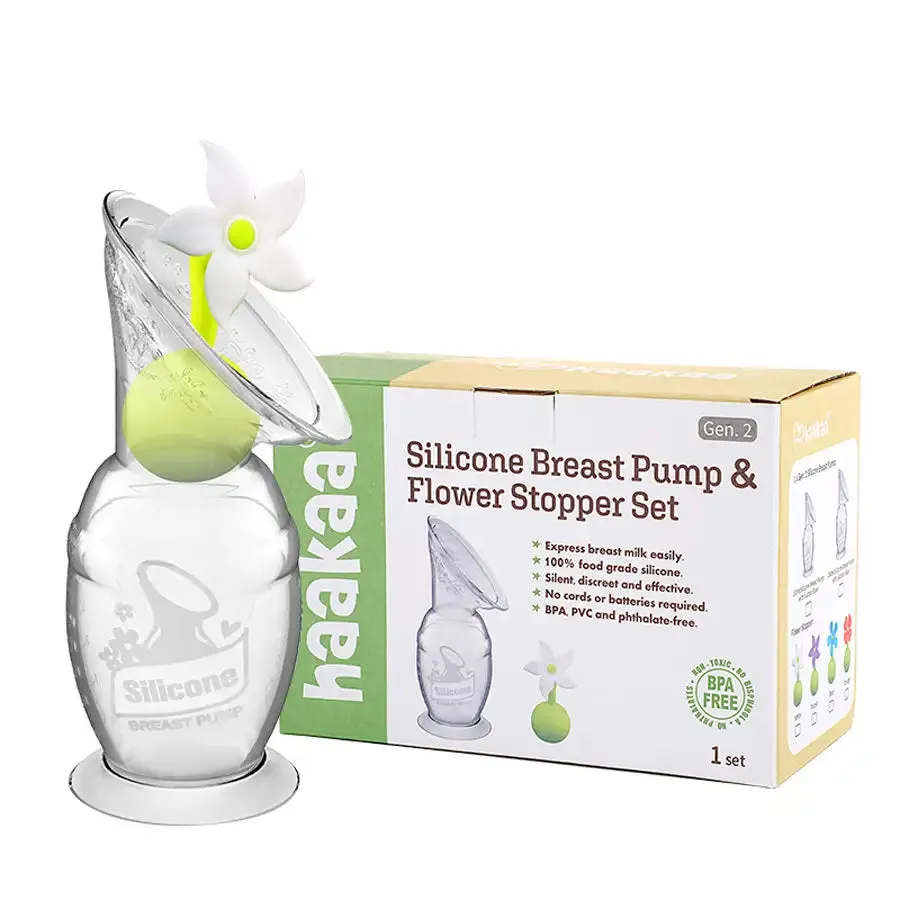 Haakaa Silicone Breast Pump & Flower Stopper (White)