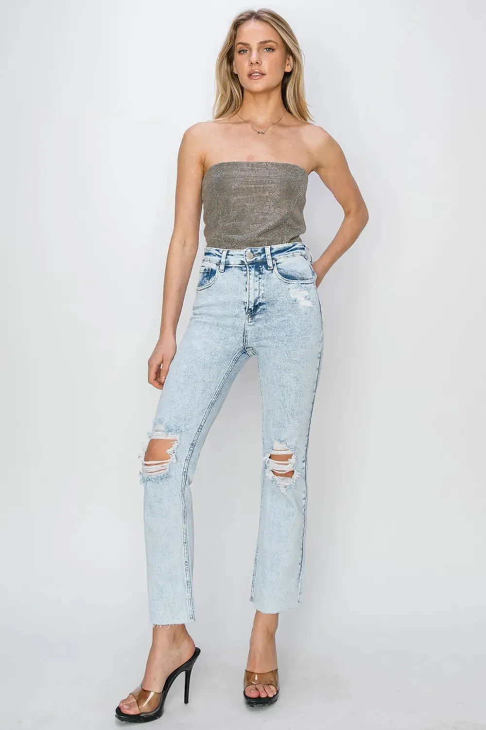 High Rise Distressed Ankle Jeans