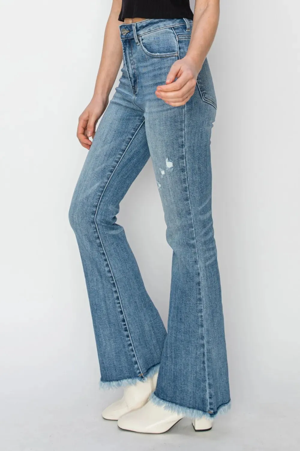 High Rise Frayed Hem Bootcut Jeans