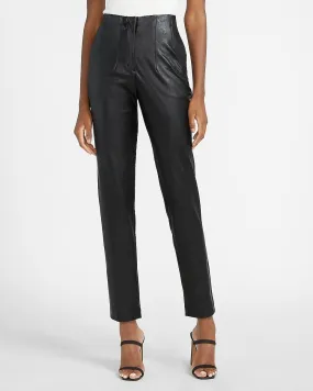 High Waisted Vegan Leather Ankle Pant in Pitch Black