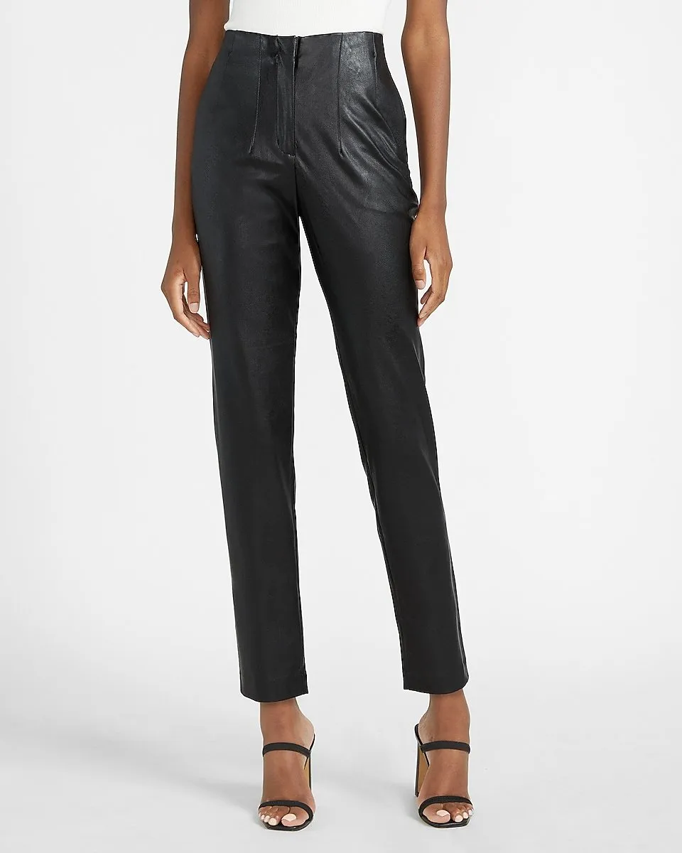 High Waisted Vegan Leather Ankle Pant in Pitch Black