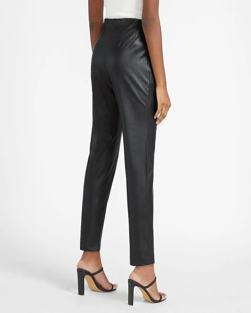 High Waisted Vegan Leather Ankle Pant in Pitch Black