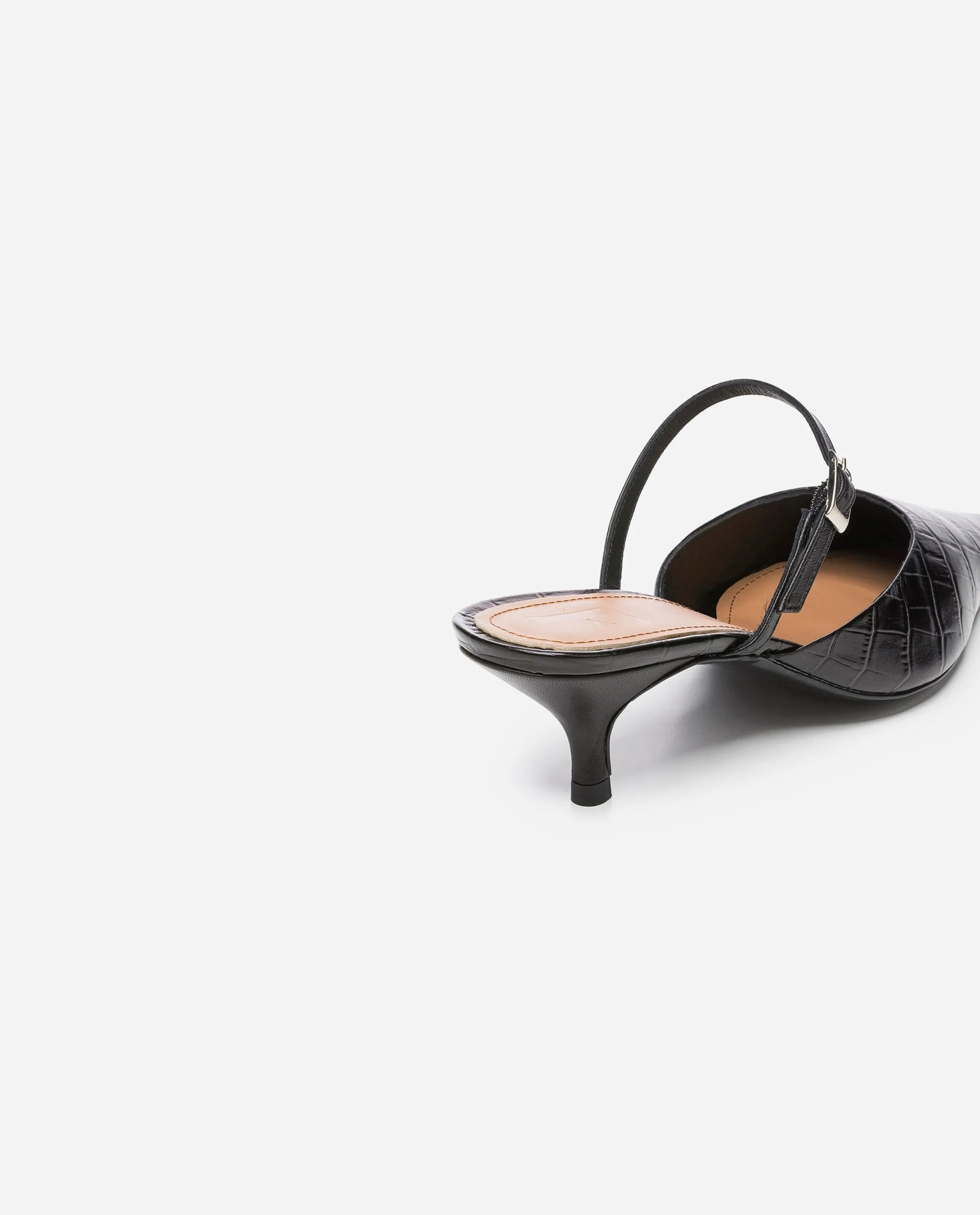 Hilda Croco Leather Black Mule Shoes