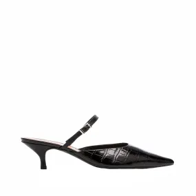 Hilda Croco Leather Black Mule Shoes