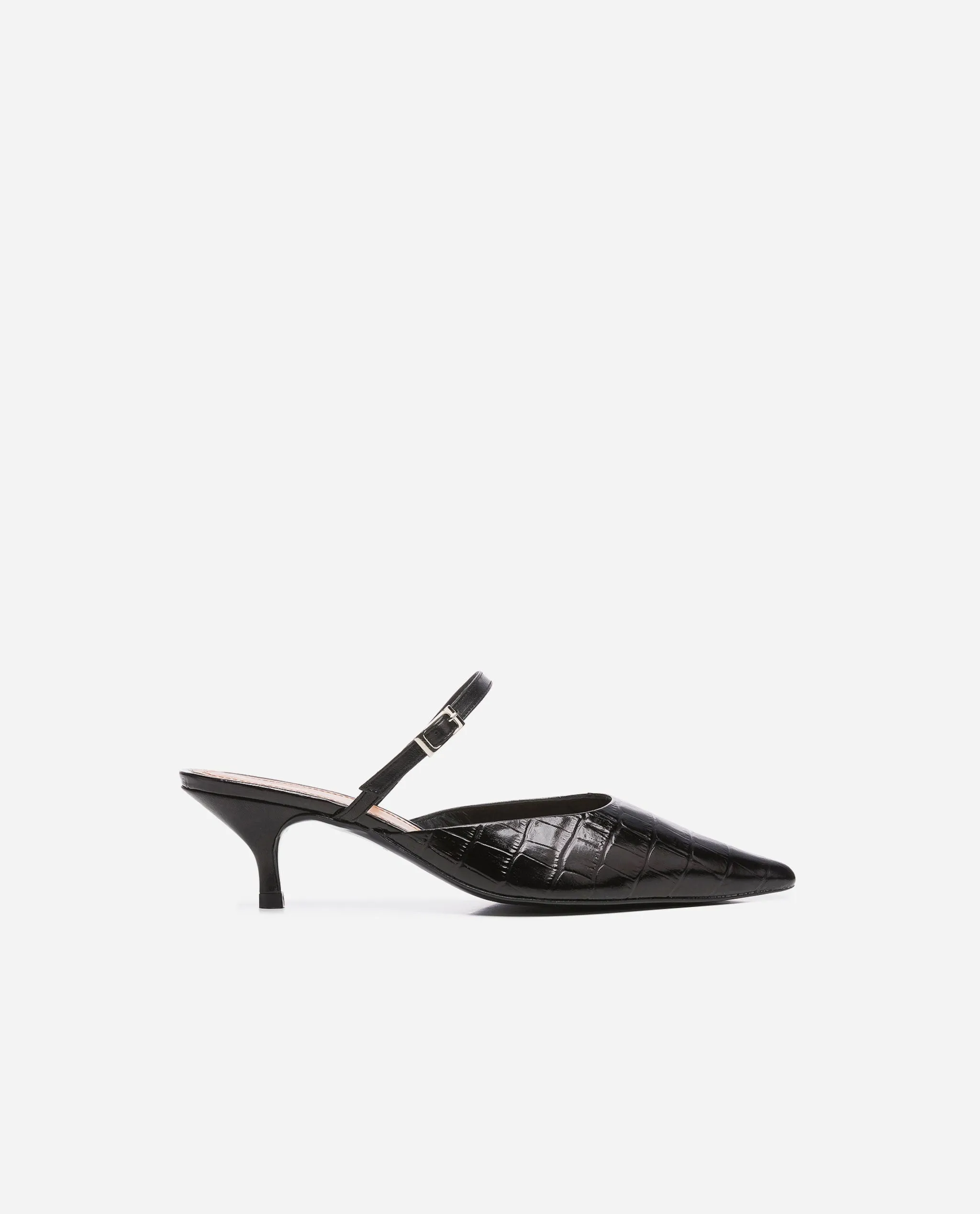 Hilda Croco Leather Black Mule Shoes