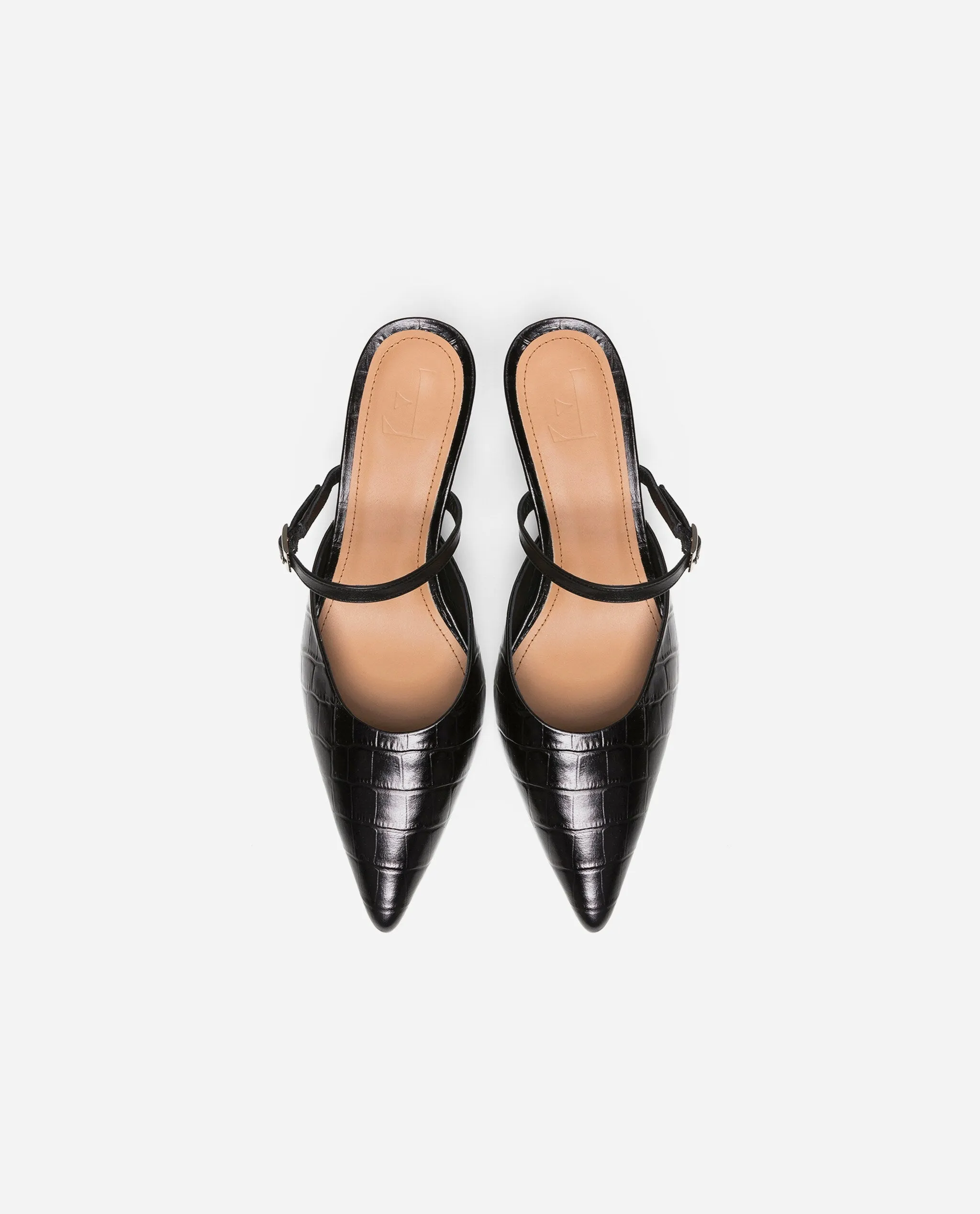 Hilda Croco Leather Black Mule Shoes