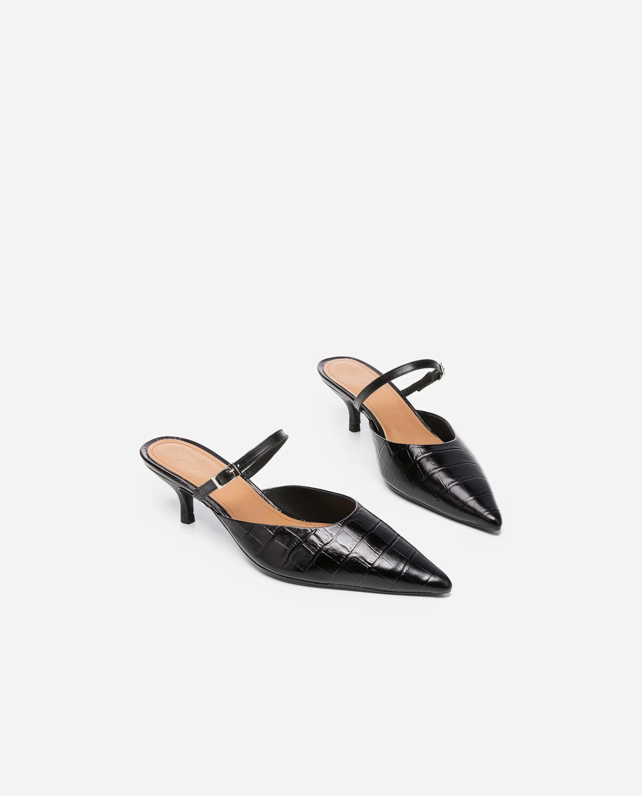 Hilda Croco Leather Black Mule Shoes