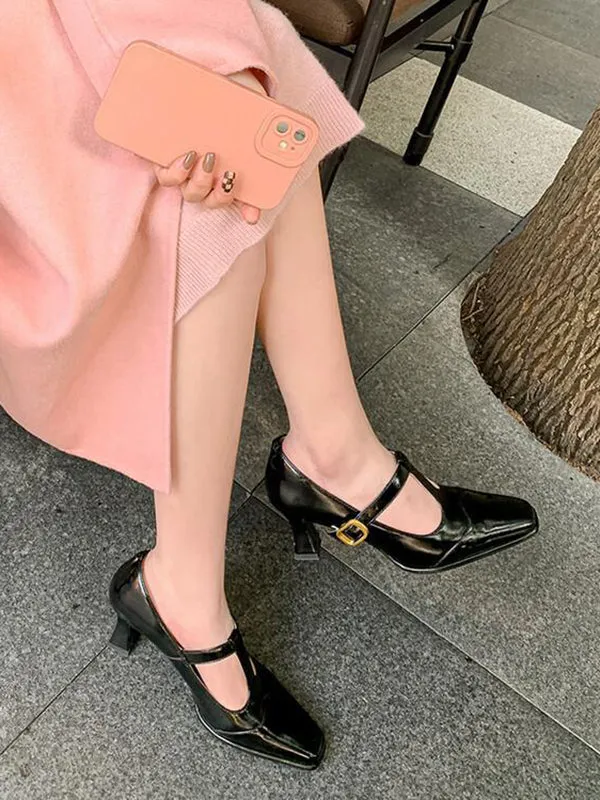 Hollow Split-Joint Square-Toe Pumps