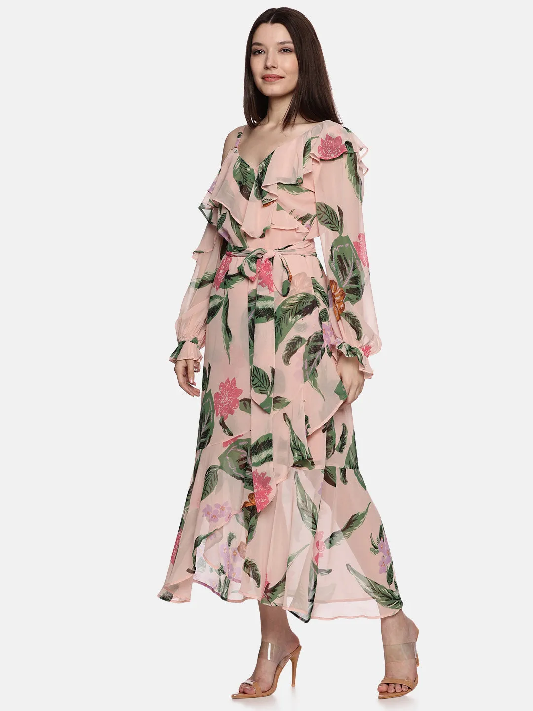 IS.U Floral Multicolor Ruffled Wrap Dress