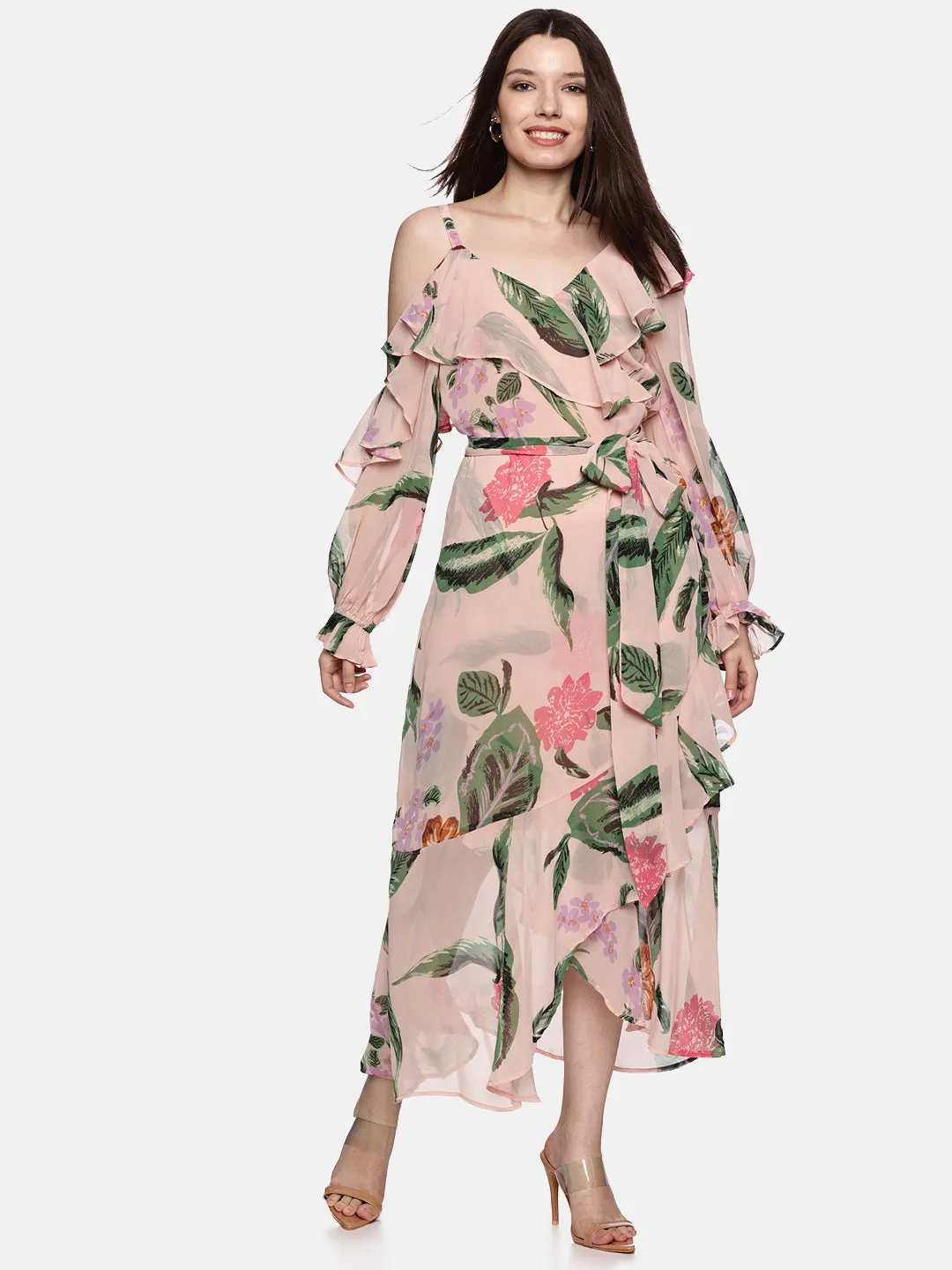 IS.U Floral Multicolor Ruffled Wrap Dress