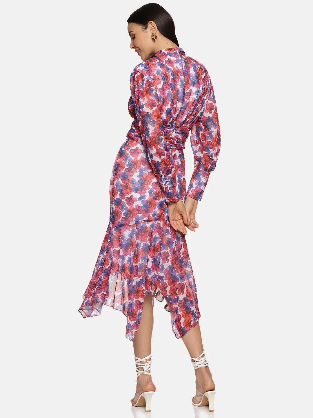 IS.U Floral Muticolor High Neck Fit And Flare Dress