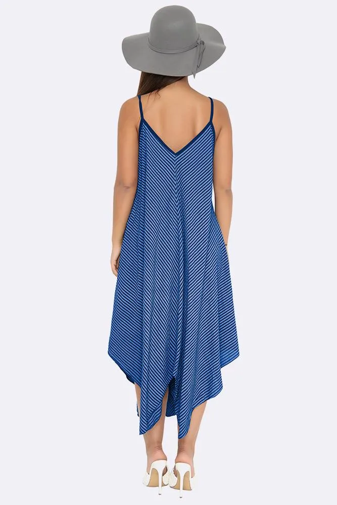 Italian Pinstripe Strappy Hanky Hem Dress.