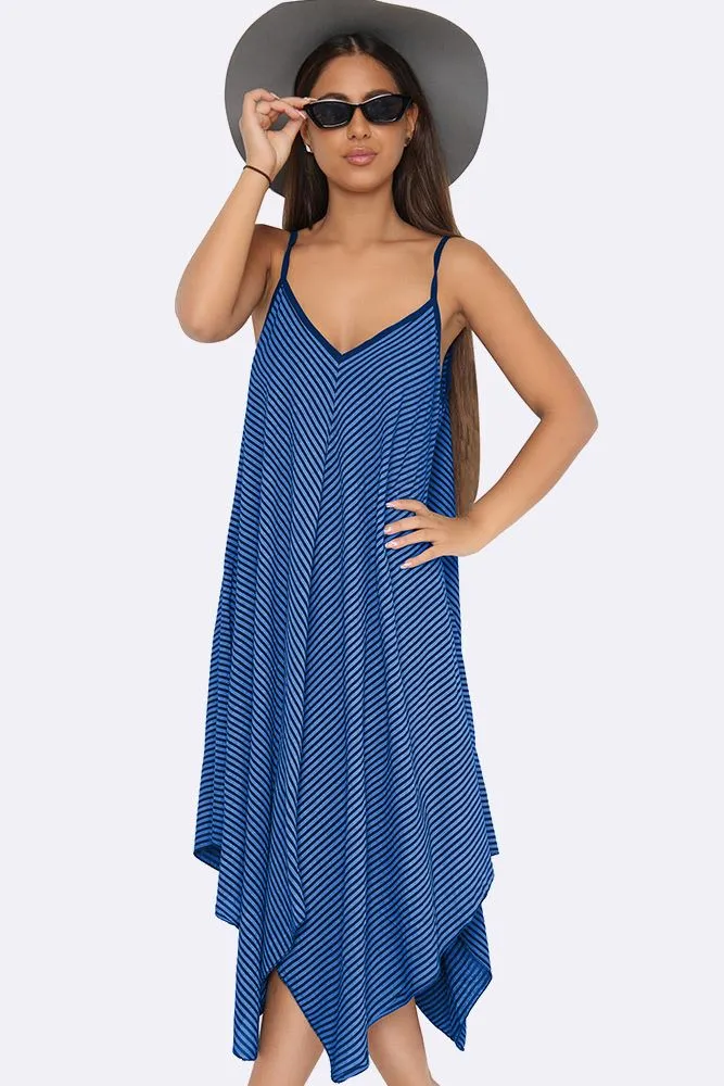 Italian Pinstripe Strappy Hanky Hem Dress.