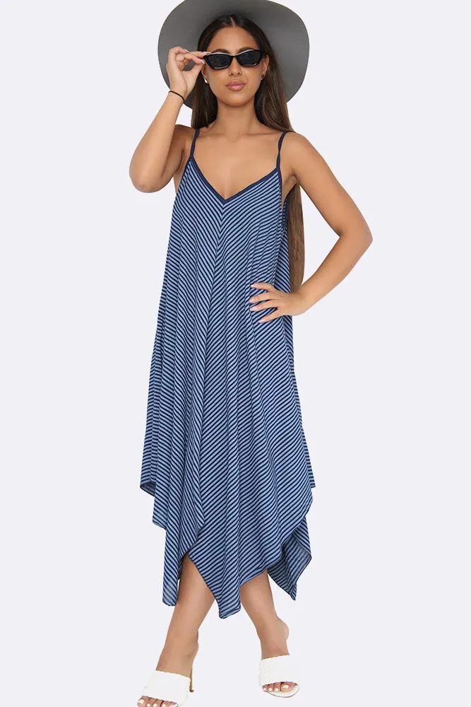 Italian Pinstripe Strappy Hanky Hem Dress.