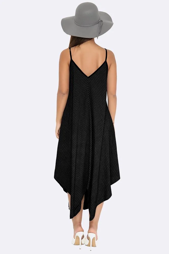 Italian Pinstripe Strappy Hanky Hem Dress.