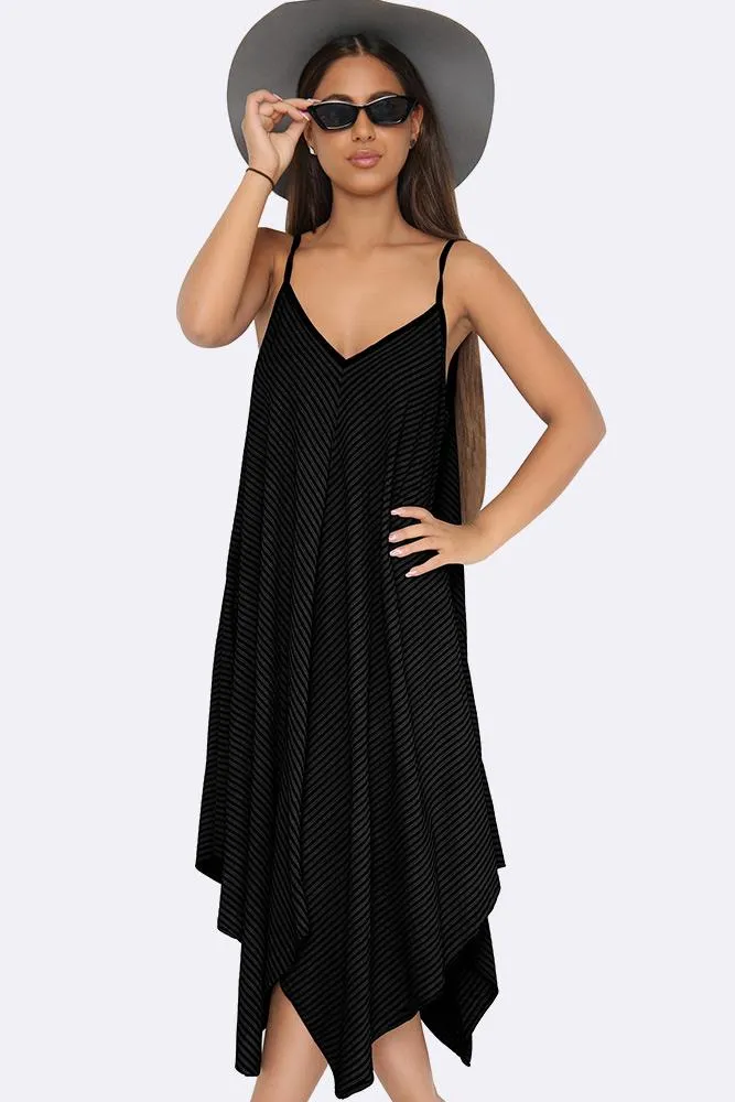 Italian Pinstripe Strappy Hanky Hem Dress.