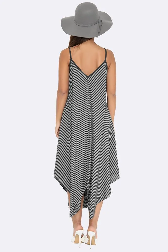 Italian Pinstripe Strappy Hanky Hem Dress.