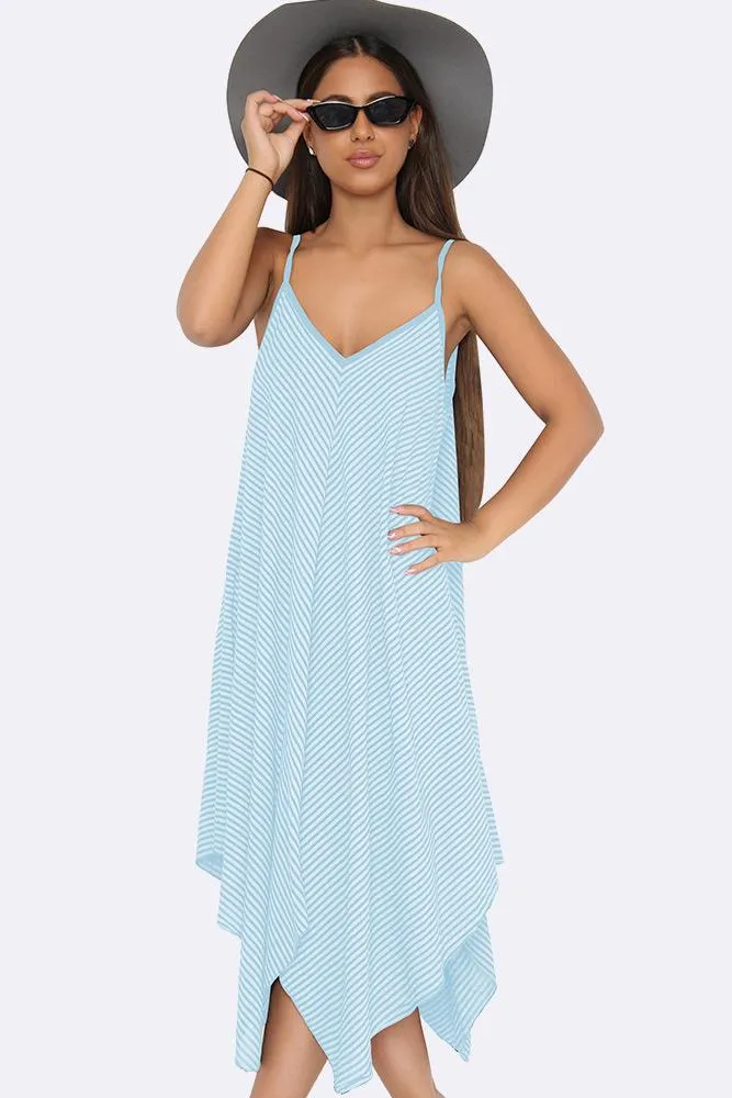 Italian Pinstripe Strappy Hanky Hem Dress.