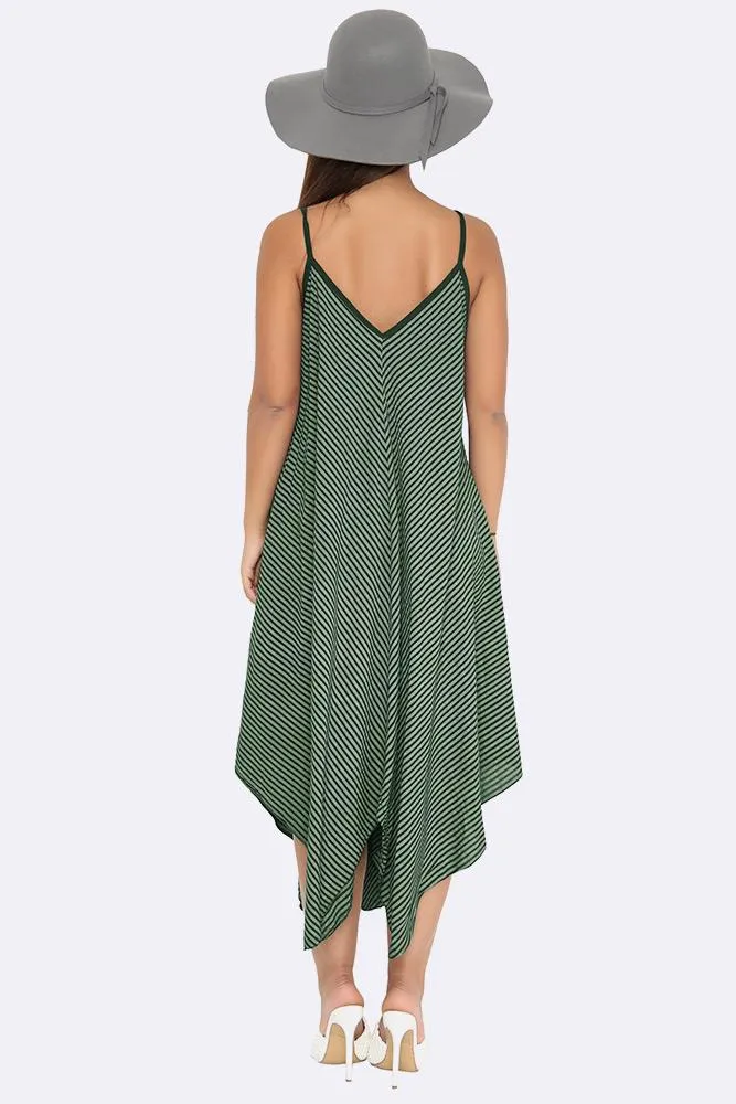 Italian Pinstripe Strappy Hanky Hem Dress.