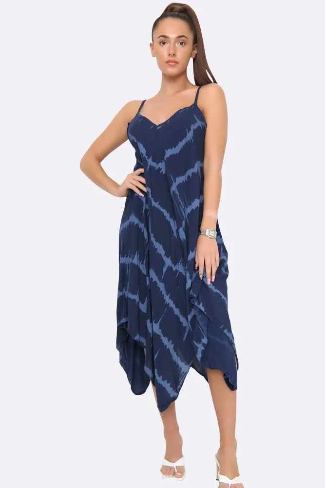 Italian Tie Dye Strappy Hanky Hem Dress