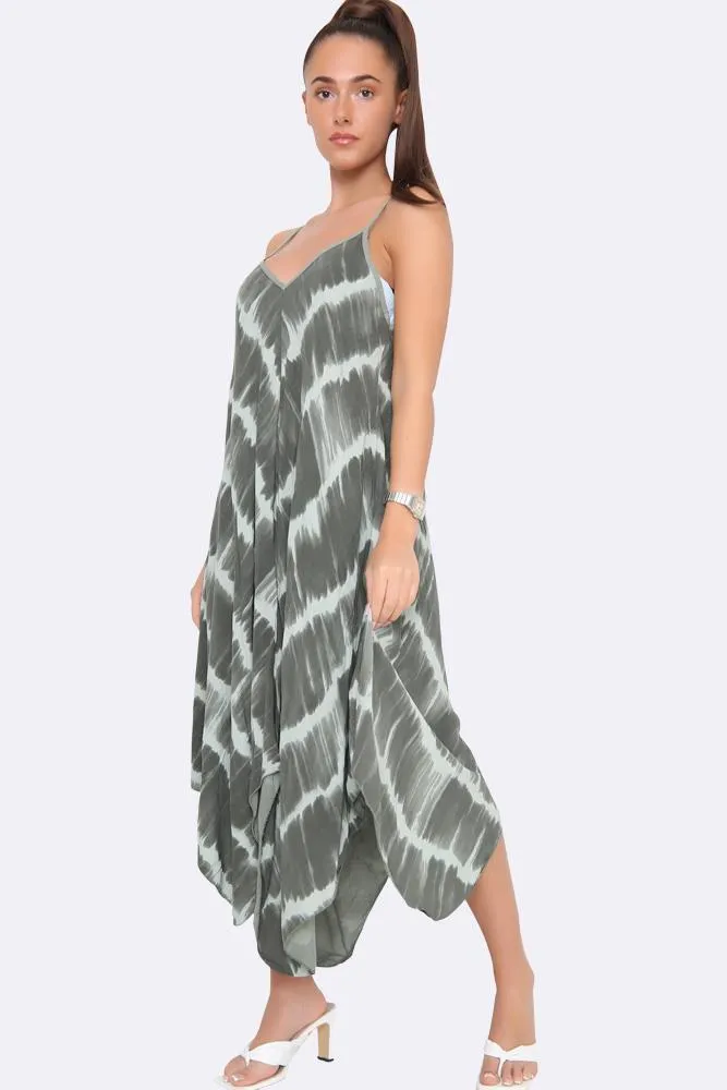 Italian Tie Dye Strappy Hanky Hem Dress