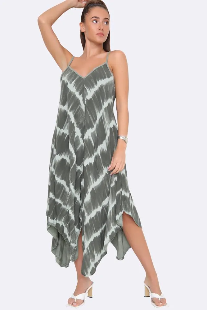 Italian Tie Dye Strappy Hanky Hem Dress