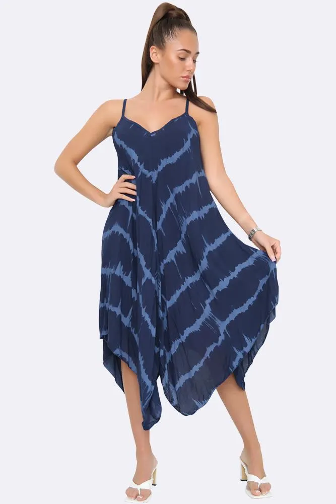 Italian Tie Dye Strappy Hanky Hem Dress