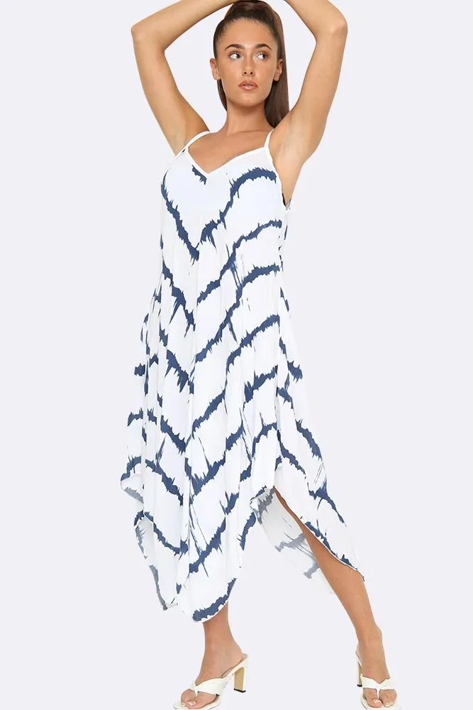 Italian Tie Dye Strappy Hanky Hem Dress