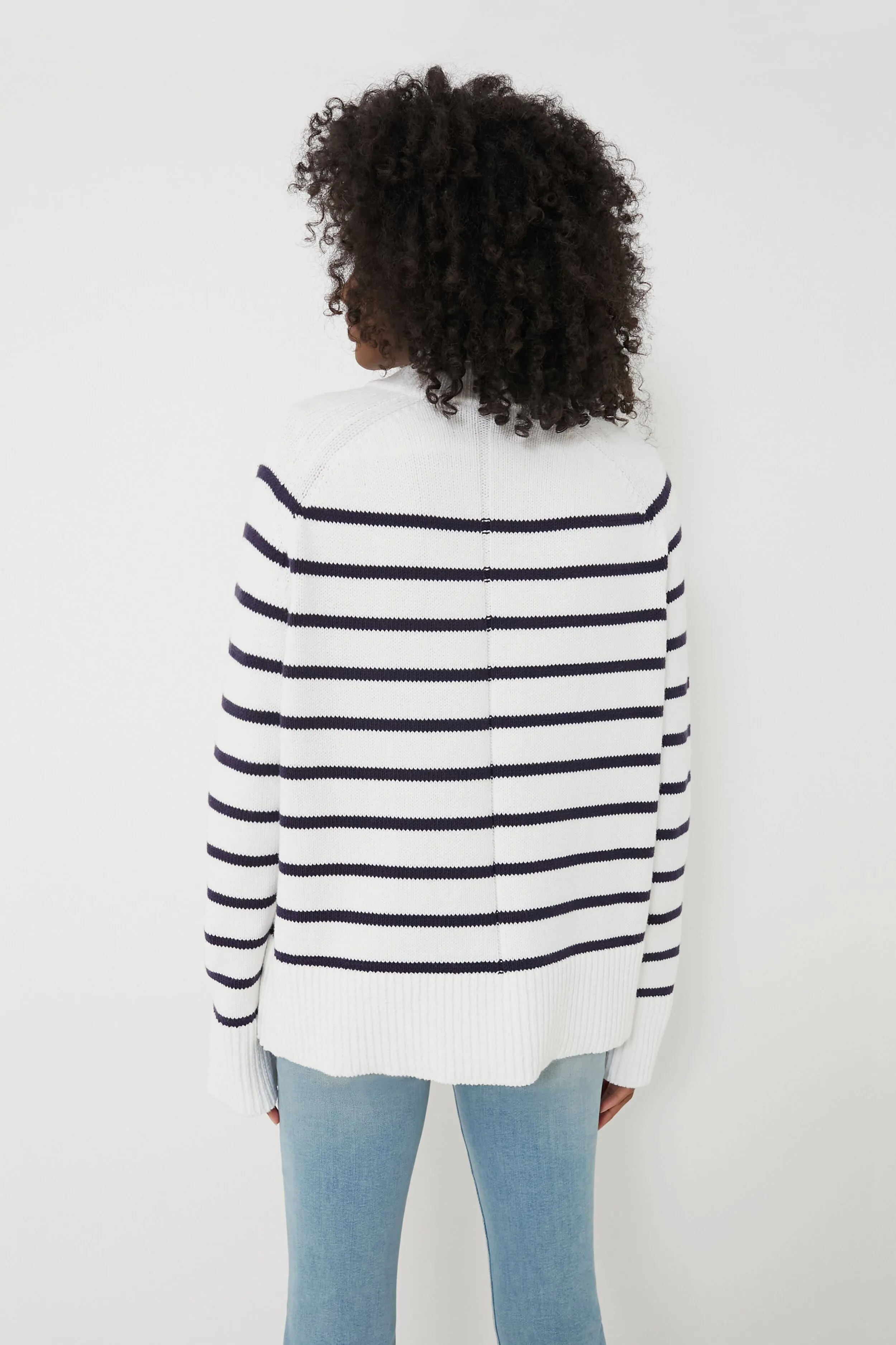 Ivory and Navy Cotton Striped Bryant Sweater