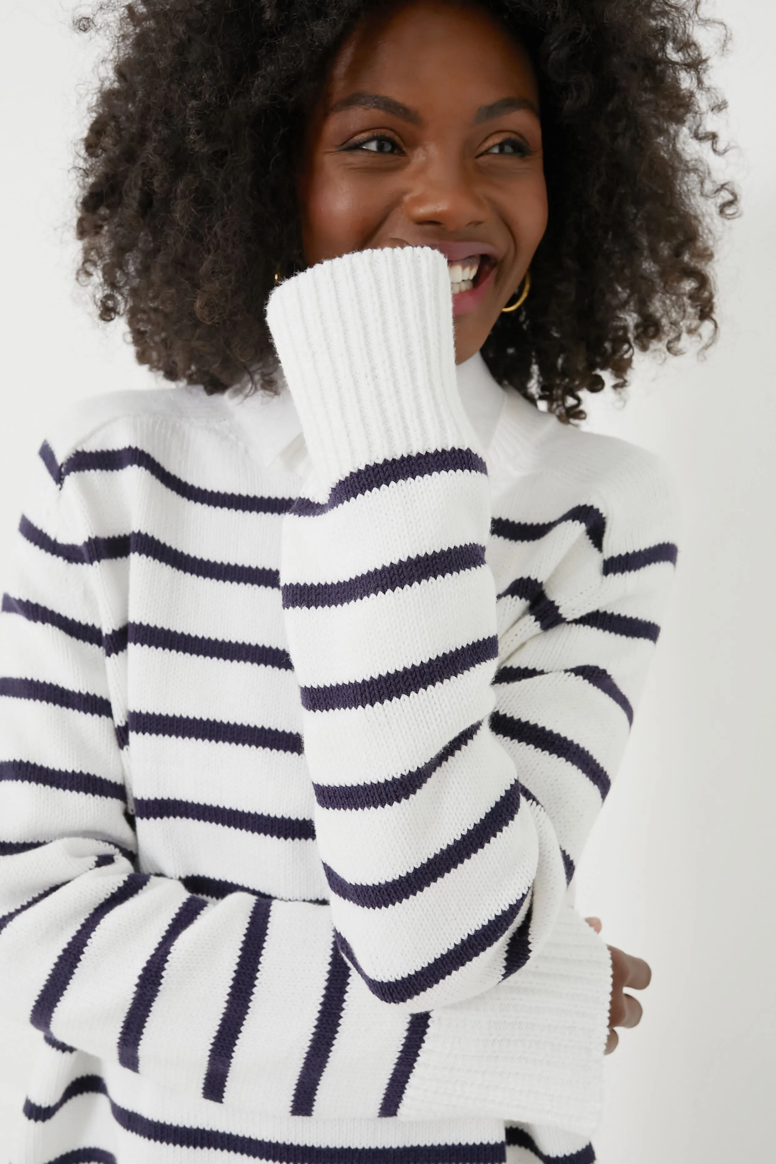 Ivory and Navy Cotton Striped Bryant Sweater