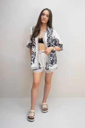 Jasmine Black Paisley Design Button Up Shorts Set