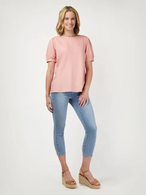 JEANSWEST (BN) "Genevieve" button back linen tee! 8-10