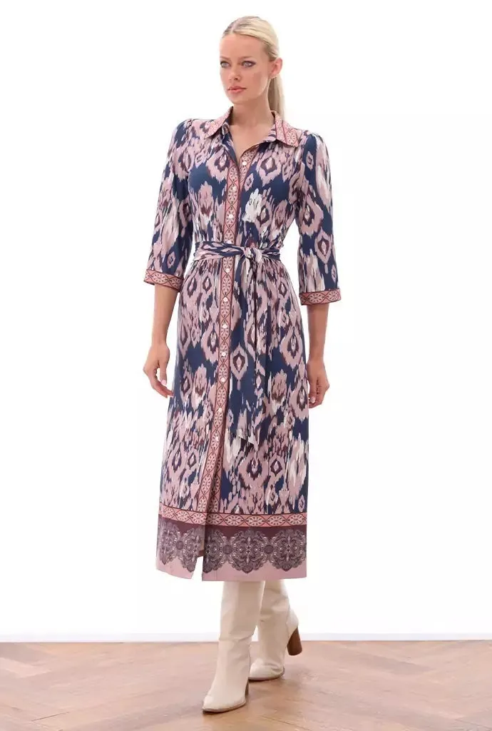 K Design Z502 Pink & Navy Maxi Shirt Dress