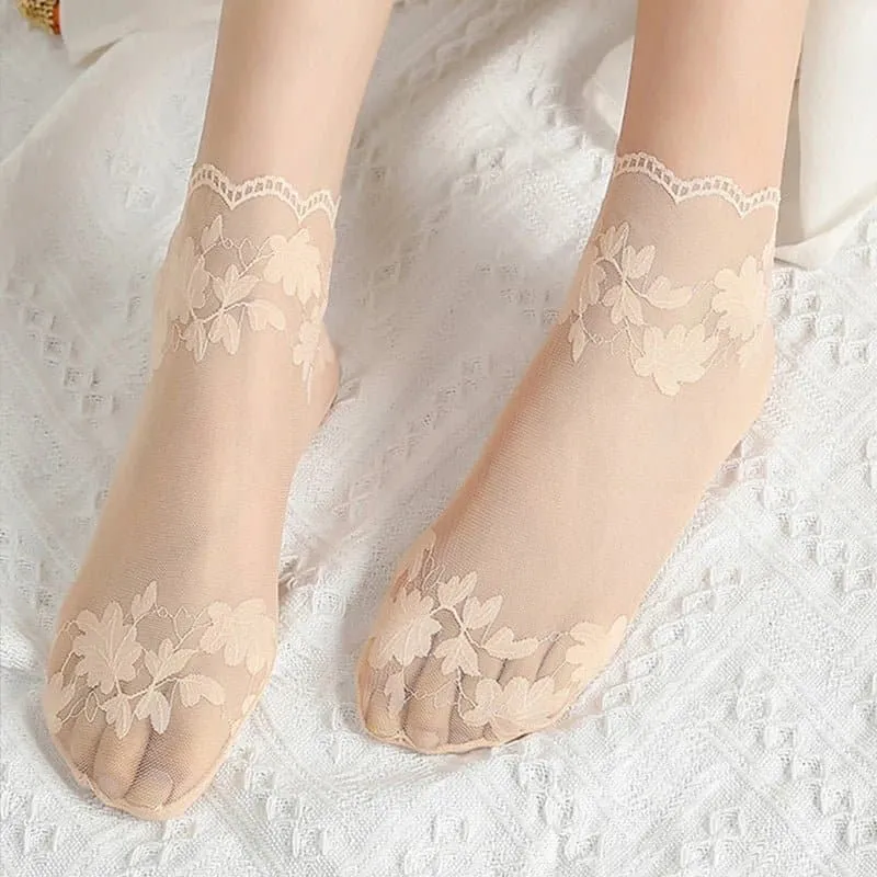 Lace Transparent Summer Socks 5 Pairs/Lot